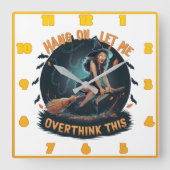 ハロウィン飛んでいるの夜に眉を付けた魔女 スクエア壁時計 (正面)