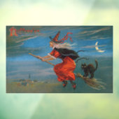 ハロウィン飛んでいるの夜に黒猫がいる魔女 ウィンドウサイン (シート3)