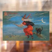 ハロウィン飛んでいるの夜に黒猫がいる魔女 ウィンドウサイン (シート2)