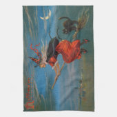 ハロウィン飛んでいるの夜に黒猫がいる魔女 キッチンタオル (縦)