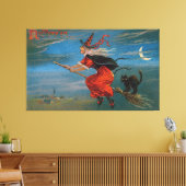 ハロウィン飛んでいるの夜に黒猫がいる魔女 キャンバスプリント (インサイチュ (リビング))