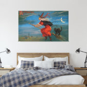 ハロウィン飛んでいるの夜に黒猫がいる魔女 キャンバスプリント (インサイチュ (寝室))