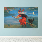 ハロウィン飛んでいるの夜に黒猫がいる魔女 キャンバスプリント (インサイチュ (ウッドフロア))