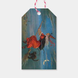 ハロウィン飛んでいるの夜に黒猫がいる魔女 ギフトタグ