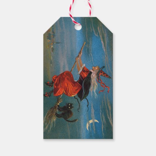 ハロウィン飛んでいるの夜に黒猫がいる魔女 ギフトタグ (正面)