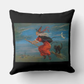 ハロウィン飛んでいるの夜に黒猫がいる魔女 クッション (裏面)