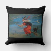 ハロウィン飛んでいるの夜に黒猫がいる魔女 クッション (正面)