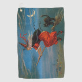 ハロウィン飛んでいるの夜に黒猫がいる魔女 ゴルフタオル (正面)