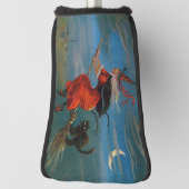 ハロウィン飛んでいるの夜に黒猫がいる魔女 ゴルフヘッドカバー (回転90)