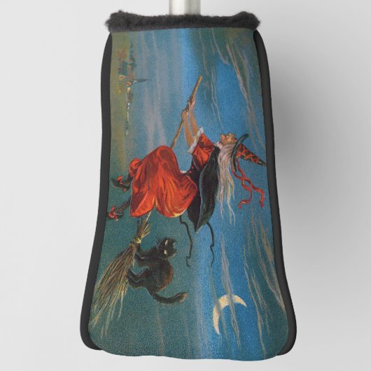 ハロウィン飛んでいるの夜に黒猫がいる魔女 ゴルフヘッドカバー (回転90)