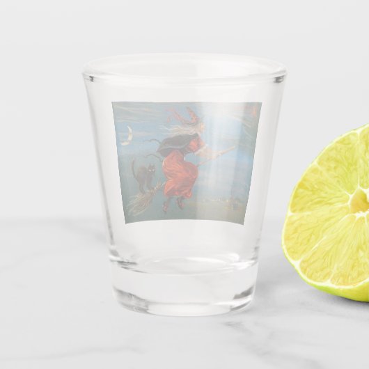 ハロウィン飛んでいるの夜に黒猫がいる魔女 ショットグラス (裏面)