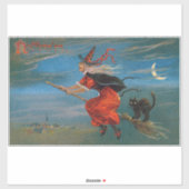 ハロウィン飛んでいるの夜に黒猫がいる魔女 シール (シート)