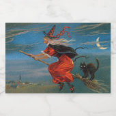 ハロウィン飛んでいるの夜に黒猫がいる魔女 スパークリングワインラベル (シングルラベル)