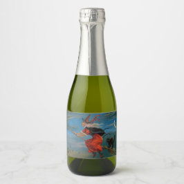 ハロウィン飛んでいるの夜に黒猫がいる魔女 スパークリングワインラベル