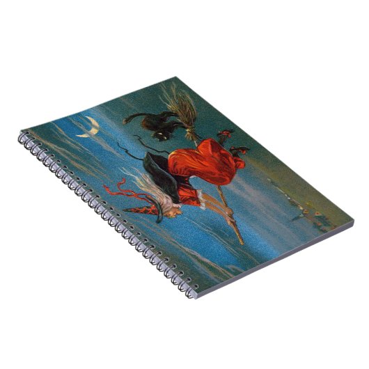 ハロウィン飛んでいるの夜に黒猫がいる魔女 ノートブック (右側)