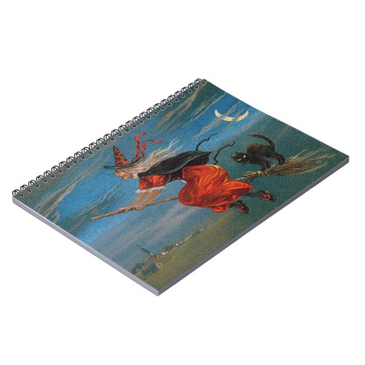 ハロウィン飛んでいるの夜に黒猫がいる魔女 ノートブック (左側)