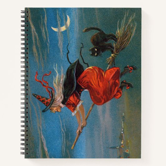 ハロウィン飛んでいるの夜に黒猫がいる魔女 ノートブック (正面)