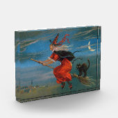 ハロウィン飛んでいるの夜に黒猫がいる魔女 フォトブロック (左)