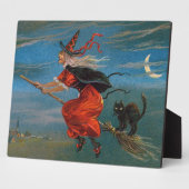 ハロウィン飛んでいるの夜に黒猫がいる魔女 フォトプラーク (側面)