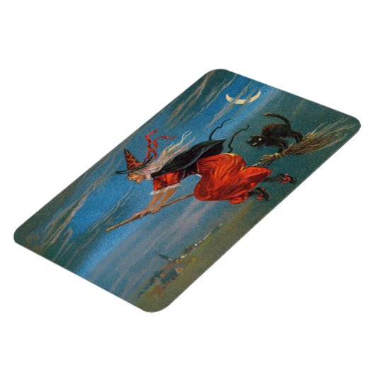 ハロウィン飛んでいるの夜に黒猫がいる魔女 マグネット (左側)