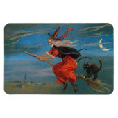 ハロウィン飛んでいるの夜に黒猫がいる魔女 マグネット (横)