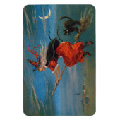 ハロウィン飛んでいるの夜に黒猫がいる魔女 マグネット (縦)