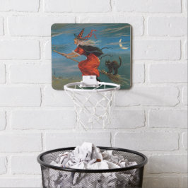 ハロウィン飛んでいるの夜に黒猫がいる魔女 ミニバスケットボールゴール