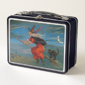 ハロウィン飛んでいるの夜に黒猫がいる魔女 メタルランチボックス (正面)