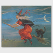 ハロウィン飛んでいるの夜に黒猫がいる魔女 ラッピングペーパー (フラット)