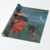 ハロウィン飛んでいるの夜に黒猫がいる魔女 ラッピングペーパー (アンロールド)