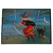 ハロウィン飛んでいるの夜に黒猫がいる魔女 ラージペーパーバッグ (正面)