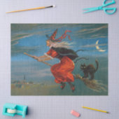 ハロウィン飛んでいるの夜に黒猫がいる魔女 薄葉紙 (クラフト)