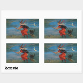 ハロウィン飛んでいるの夜に黒猫がいる魔女 長方形シール (シート)