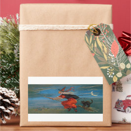 ハロウィン飛んでいるの夜に黒猫がいる魔女 長方形シール