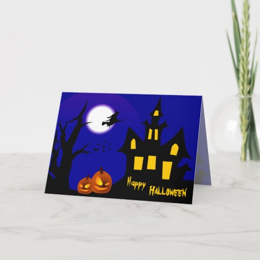 ハロウィン飛んでいるの夜の魔女 カード (正面)