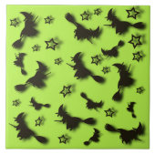 ハロウィン飛んでいるの夜3Dで星の間の魔女 タイル (正面)