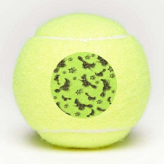 ハロウィン飛んでいるの夜3Dで星の間の魔女 テニスボール (正面)