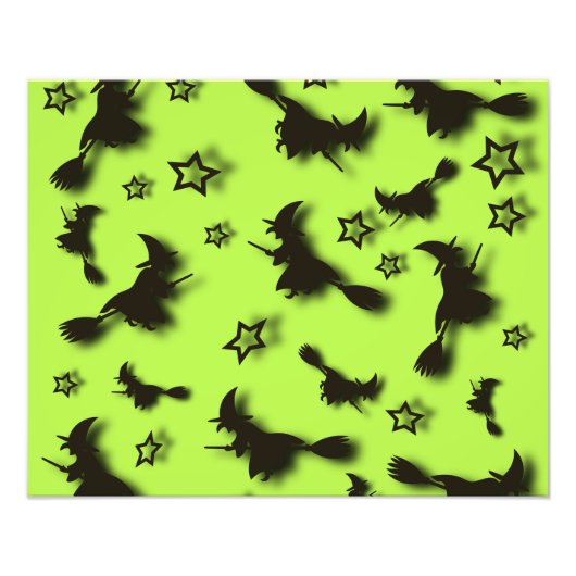 ハロウィン飛んでいるの夜3Dで星の間の魔女 フォトプリント            (正面)