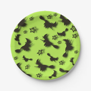 ハロウィン飛んでいるの夜3Dで星の間の魔女 ペーパープレート