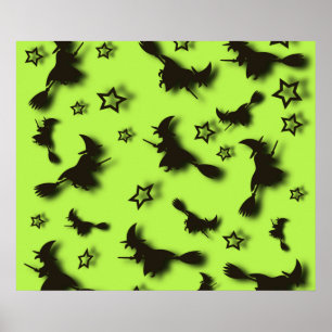 ハロウィン飛んでいるの夜3Dで星の間の魔女 ポスター