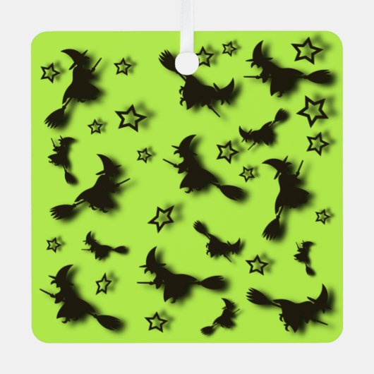 ハロウィン飛んでいるの夜3Dで星の間の魔女 メタルオーナメント (正面)