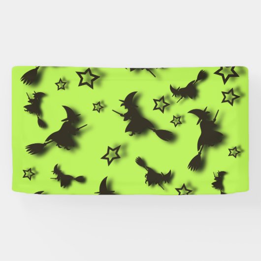 ハロウィン飛んでいるの夜3Dで星の間の魔女 横断幕 (横)