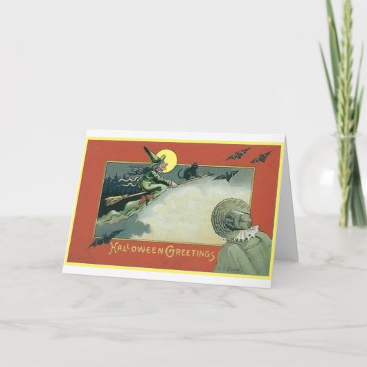 ハロウィン飛んでいるの魔女とこうもり カード (正面)