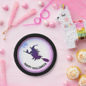 ハロウィン飛んでいるの魔女と黒猫 ペーパープレート (パーティー)