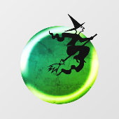 ハロウィン飛んでいるの魔女猫ネオン緑の満月 ウィンドウサイン (シート)
