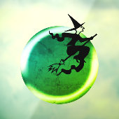 ハロウィン飛んでいるの魔女猫ネオン緑の満月 ウィンドウサイン (シート3)