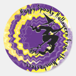 ハロウィン飛んでいるイエローウィッチ魔法スペル文字 ラウンドシール