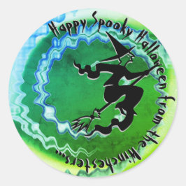 ハロウィン飛んでいるウィッカスタムチ魔法呪文文字おもしろい ラウンドシール