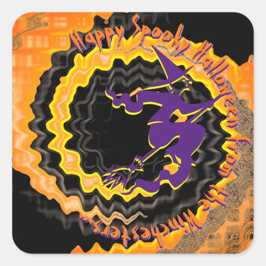 ハロウィン飛んでいるウィッカスタムチ魔法呪文文字 スクエアシール (正面)