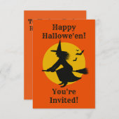 ハロウィン飛んでいるウィッチパーティの招待状 招待状 (正面/裏面)